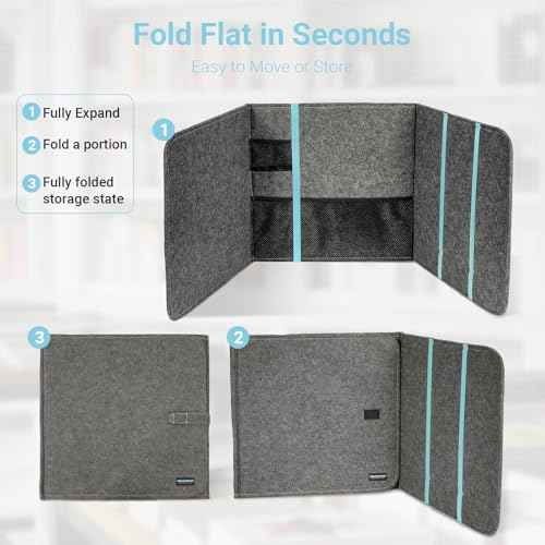 Foldable Privacy Folders with Storage,Portable Privacy Boards, Desk Dividers for Classroom - Reusable Test Dividers & Privacy Shields for Adults, Students,47.25" x 15.35",Felt