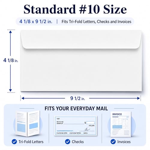 Envelopus White Self Seal Business #10 Envelopes 4 1/8 x 9 1/2 Inches, 120 Pack, No Window