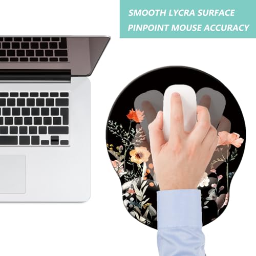 U-flower Black Ergonomic Wrist Support Mouse Pad with Memory Foam - Non-Slip, Gaming & Office