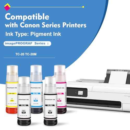 350ML PFI050 Ink Refill Bottle Set Replacement for Canon Ink Tank PFI-050 Pigment Compatible with Canon imagePROGRAF TC-20 TC-20M Large Format Printers (5-Pack, Black, Color)