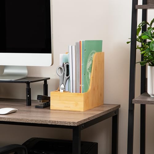 Mind Reader Vertical File Storage, Desktop Organizer, Magazine Holder, Office, Bamboo, 6" L x 11" W x 10" H, Brown