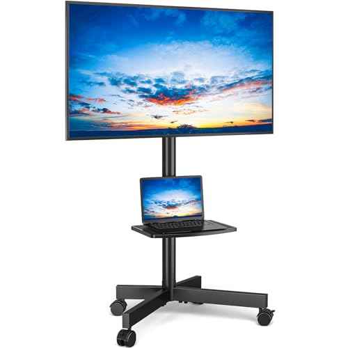 Rfiver Mobile TV Stand for 23-60 Inch LCD LED Flat/Curved Panel Screen TVs up to 88 lbs, Rolling TV Stand with Adjustable Shelf & Tilt, Portable Floor Stand on Wheels for Bedroom, Living Room, Office