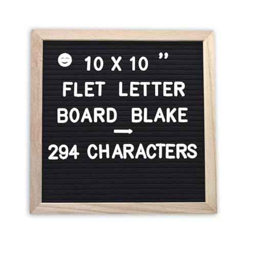 Felt Letter Board with 294 Letters Numbers & Symbols, First Day of School Board, 10x10 Inches, Changeable Message Board with Wooden Frame Wall Mount Hook (Black)