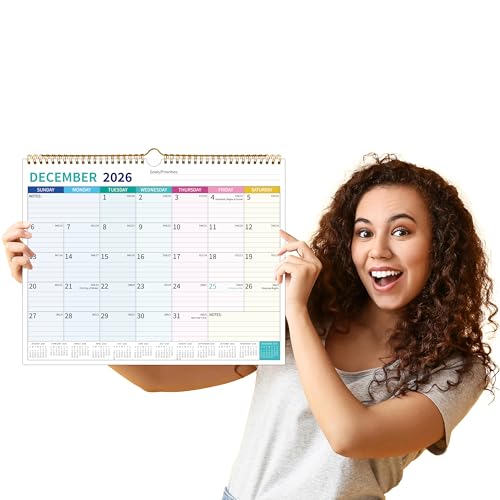 BowCuk 2026-2027 Wall Calendar 21 Months - 14.57 x 11.42 Inches, Large Ruled Blocks, Holidays & Notes