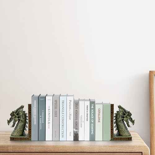 Dragon Bookends for Shelves Set of 2 - Heavy Book Ends Book Supports for Shelves, 4.15 "x 3.25 "x7 Unique Dragon Design Copper£¨10 Inch£©