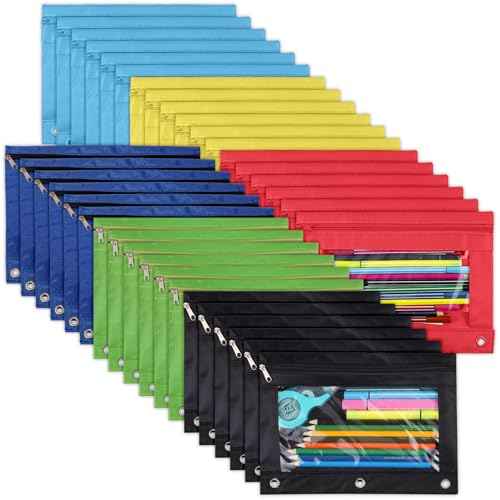 YoeeJob 36 Pack Zipper Pencil Pouch for 3 Ring Binder with Clear Window for School and Office Supplies (Colourful)