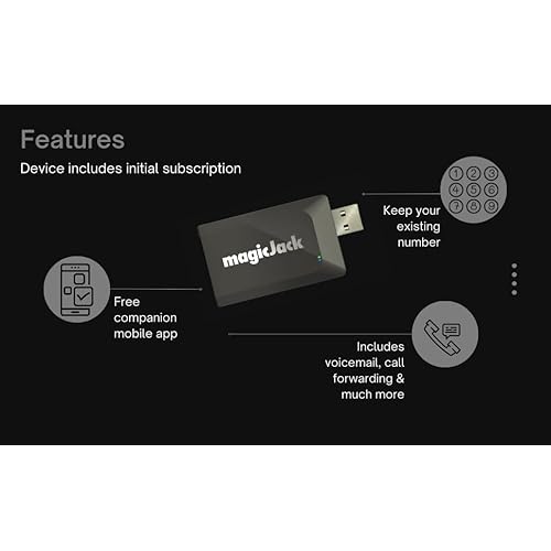 magicJack VOIP Phone Adapter - Unlimited Calls to US & Canada, No Monthly Bill, Portable Internet Phone with App, magicIN¢â & magicOUT¢â Service