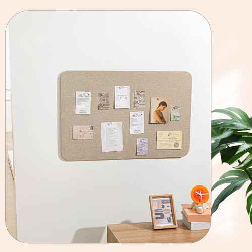24"x 18" Linen Fabric Bulletin Board Pinboard for Walls Display Frameless Pinboard Display Notice Memory Board for Office Walls Home Kitchen Easy to Install(Brown)