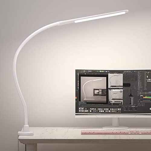 LED Desk Lamp With Clamp, 10W Gooseneck Lamps Touch Control,Swing Arm Clamp Lamp, Architect Clamp Desk Lamp Dimmable,Nail Lamp for Desk Table (White)