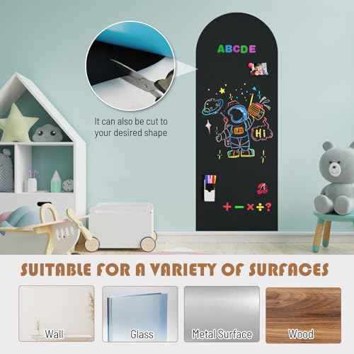 Magnetic Chalkboard for Wall, 47.2" x 18" Magnetic Arch Wall Decal Self Adhesive Blackboard Wallpaper Peel and Stick Chalk Board Wall Decal Roll for Home Playroom Classroom
