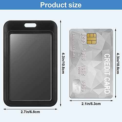 Eaasty 80 Pcs Hard Plastic ID Badge Holder Vertical Slide Open Card Case Black Name Tag Holders Badge Sleeve ID Case Protector with Clear Window for Nurses Office Credit Cards