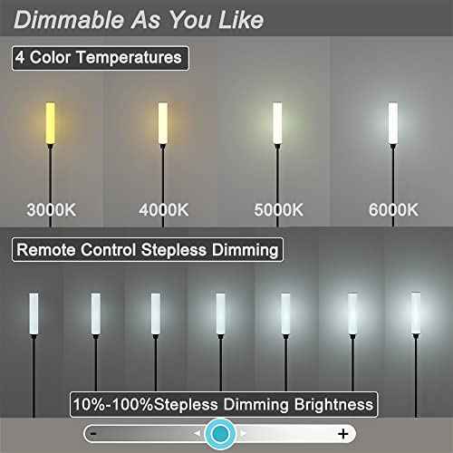Floor Lamp with Remote Control,Bright Floor Lamps for Living Room/Bedroom/Office, Stepless Adjustable 3000K-6000K Colors and 10-100% Brightness,Standing Light with Foot Switch (Black)