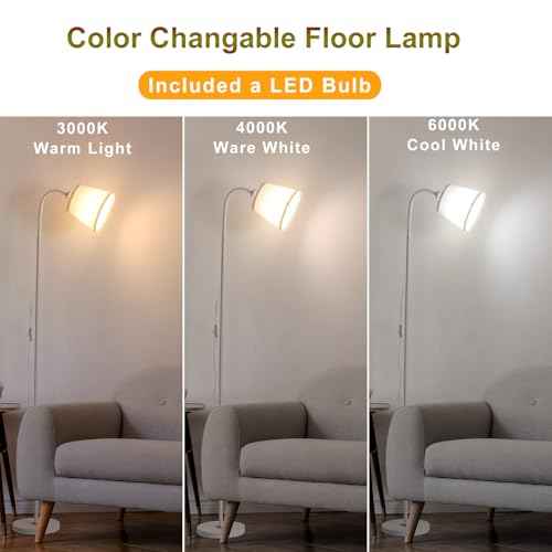 AoMck Floor Lamp for Living Room, Industrial FloorLamps with Adjustable Gooseneck Bendable, 2 in 1Reading Table Lamps for Living Room Bedroom Office12W Bulb Included (W+ Linen Shade)