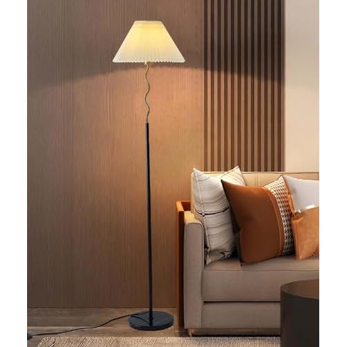 LED Floor Lamp with Fabric Lamp Shade for Bedroom and Living Room, Modern Standing Lamp Tall Pole Lamp for Office,Indoor Task Lighting(Black)