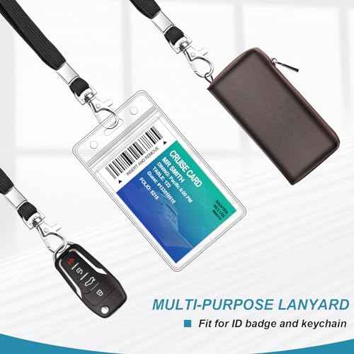 3 Pack Clear ID Badge Holder with Lanyard Black Lanyards with Vertical Waterproof ID Badge Holder for Office, School, Travel