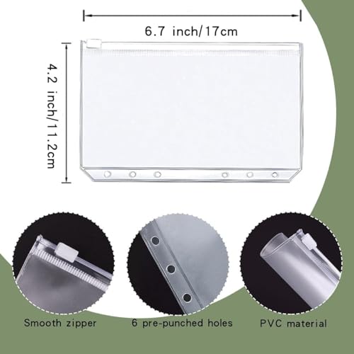 Green A6 Budget Binder with 12 Zipper Cash Envelopes and Sticky Notes - 7.4in LXWHYP