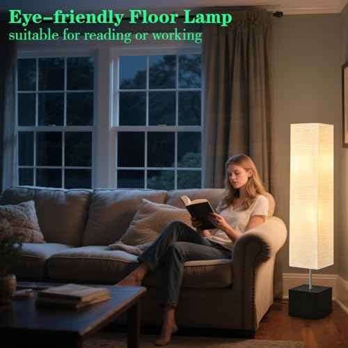 Floor Lamp for Living Room, Modern Standing Lamps, Retro Farmhouse Mid Century Lamp with Square Base for Office, Kids Room, Reading, Home Decor, Off White, 52 inch