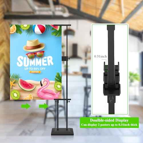 Heavy Duty Poster Stand for Display, Sign Board Holder Banner Floor Stand 0.8in Thick Strong Base Black Pedestal Adjustable Height Up to 75in for Wedding, Restaurant, Business 1Pack