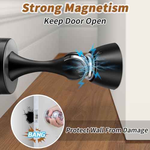 6 Pack Door Stoppers, Black Magnetic Door Stops, Heavy Duty Wall Floor Magnetic Door Catch, Brushed Oil Rubbed Magnet Doorstop to Keep Doors Open