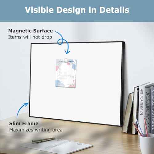 Dry Erase White Board, 24'' x 18'', Wall Hanging Magnetic Whiteboard for Home Office School Kitchen, Black Aluminum Frame
