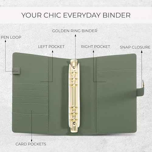 Aesthetic A5 Binder with 6 Golden Rings - Refillable & Sturdy Planner w Pockets Keeps You Perfectly Organized - Mini Notebook with Magnetic Closure Works Great as Photocard Binder for All Your Cards