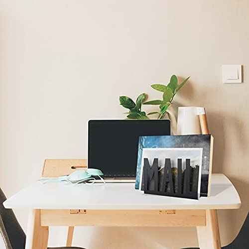 Desktop Letter Holder, Two-Sided Designs Black Metal Desktop Cutout Mail Letter Holder, Letter Sorter Envelope Holder for Home Office School, Bill Filling Paper Document