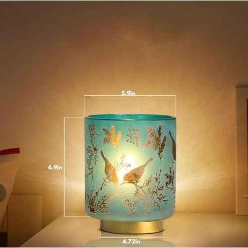 Battery Operated Lamp with Timer, Cordless Table Lamps for Room Decor,Small Table Lamp with LED Bulb, Glass Lamps Beside Table Light for Living Room,Bedroom (Blue)