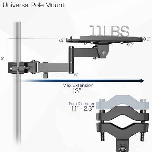 VIVO Steel Universal Full Motion Pole Mounted 9 x 7 inch Storage Shelf with Articulating Arm, Fits 1.1 to 2.4 inch Tube Diameters, Black, Mount-POLESF1