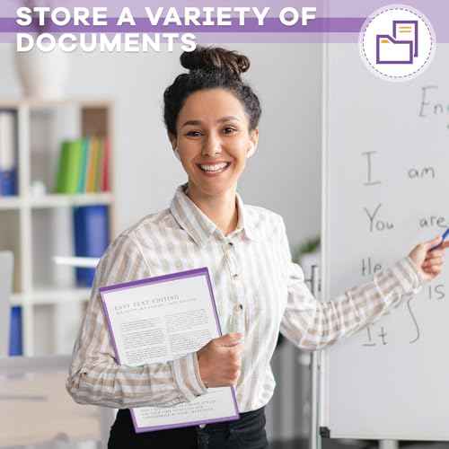 Henoyso 24 Pcs School and Home 2 Pocket Folders with 4 Clear Inner Pockets Plastic Heavy Duty Homework Folders Parent Teacher Communication for Student Home Office Classroom,11 x 9 Inch (Purple)