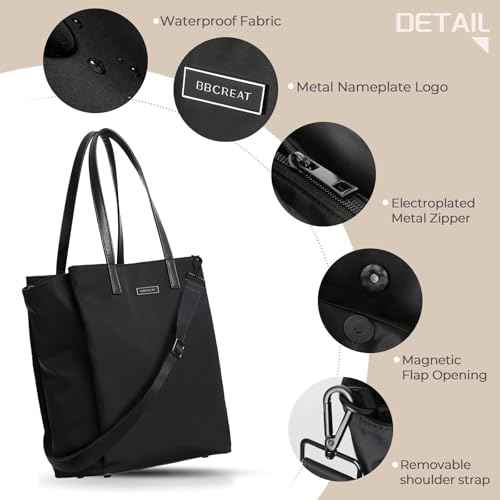 Large Laptop Tote Bag for Women 13 inch, Lightweight Teacher Bag Women Office Work Bag with Straps, Waterproof Computer handbag Business Briefcase, Black