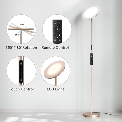 LED Floor Lamp with Remote, 36W/3000-5000K,Touch Control, Fully Dimmable, Adjustable Brightness, 69 in, Sand Golden