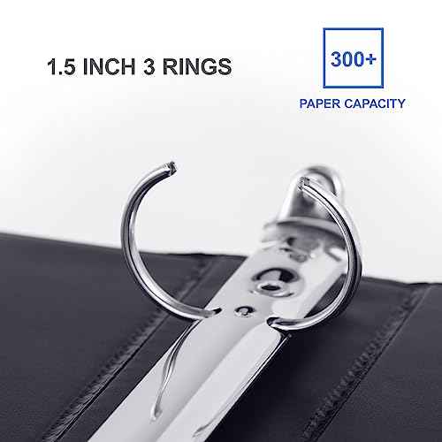 3 Ring Binder 1-1/2 Inch, ViVin Sturdy 1.5"-Round Ring Binder with 2 Interior Pockets, Clear View Cover, PVC-Free, Fits 300 Sheets of 8.5'' x 11'' Paper, Office Home School (6 Pack, Black)