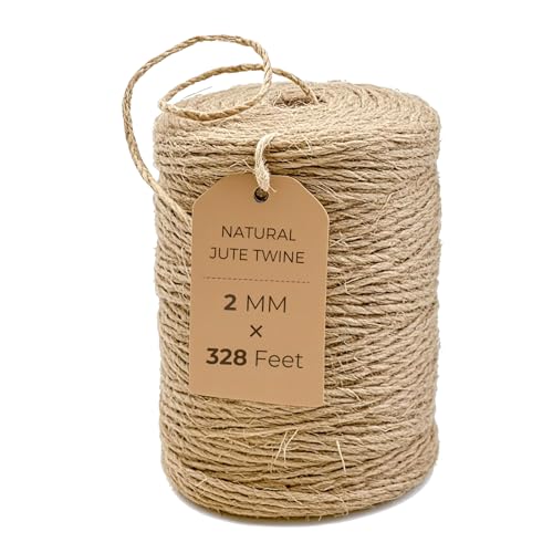 2mm Jute Twine, 328ft — Natural Burlap String for Gardening, Craft & Packaging