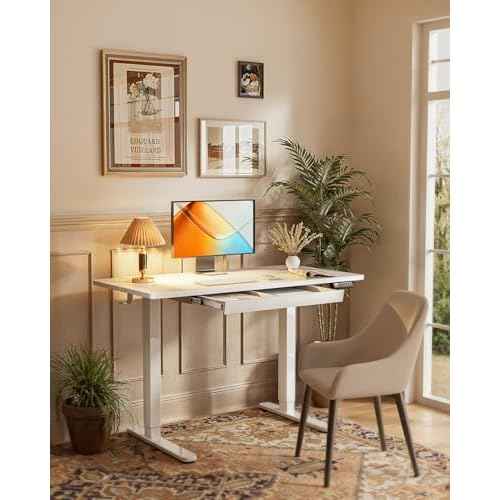 ErGear Electric Standing Desk with Drawers, 48" x 24" Height Adjustable Desk with 4 Preset, Home Office Computer Table with Splice Board, White
