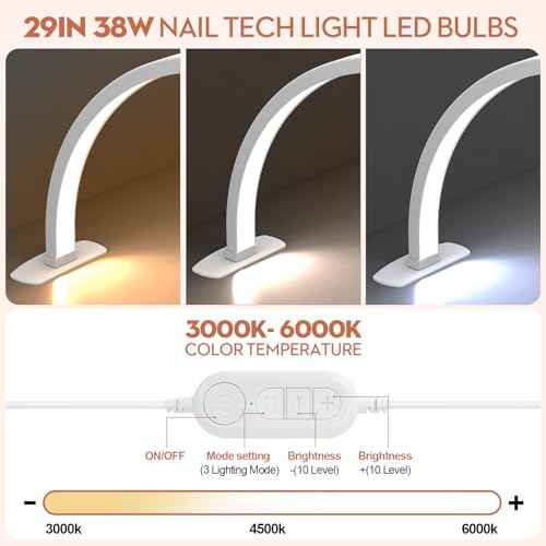 Premium Large Half Moon LED Light for Nail Tech, Foldable Arch Light for Nail Desk Lamp with Phone Stand Perfect for Manicure Handicraft Lighting (White, Large)
