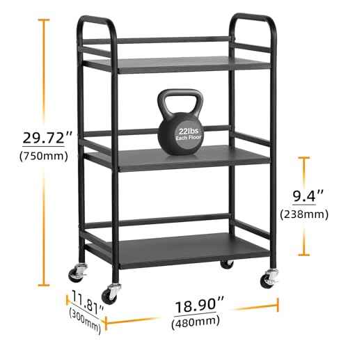 HDANI 3 Tier Rolling Cart Shelves,Heavy Duty Multifunctional Metal Frame-Supports 22 Lbs Per Tier,Rolling Cart with 2 Lockable Wheels for Home,Office,Kitchen,Bathroom,Bedroom,Black