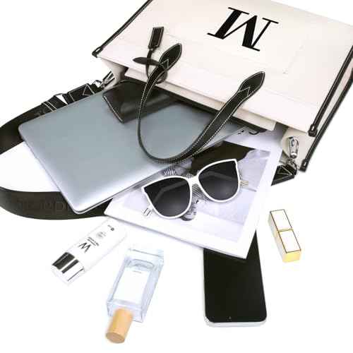 TOPDesign Initial 15.6" Laptop Tote Bag for Women, Personalized Canvas Work Purse, Business Briefcase & Office Handbag