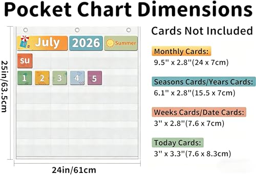 Yoink Classroom Calendar Pocket Chart with 45 Clear Pockets - White / Teacher & School Supplies