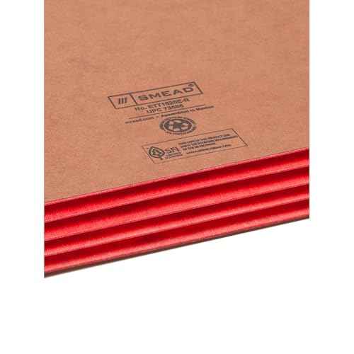 Smead End Tab Pocket, Reinforced Straight-Cut Tab, 3-1/2" Expansion, Extra Wide Letter Size, Redrope with Red Gusset, 10 per Box (73686)