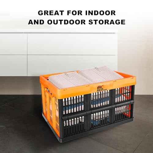 BIG RED Collapsible, Foldable, Stackable Storage Milk Crate Baskets with Handles: Ideal for Organizing Tools, Books, Food, Drinks, Camping & Transport - 45L, Red/Black (3 Pack)