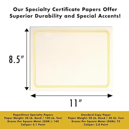 PaperDirect Foil Elegance Specialty Certificates, 50 Sheets of 38lb White Paper, 8¨ö" x 11", Double Green Foil Border, Perfect for Awards, Students, Employees, Volunteers, Course Completion, Diplomas