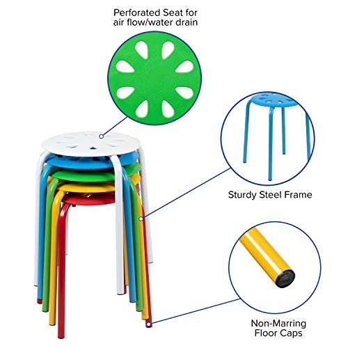Emma + Oliver 5-Pack Plastic Nesting Stack Stools, 17.5in Seat