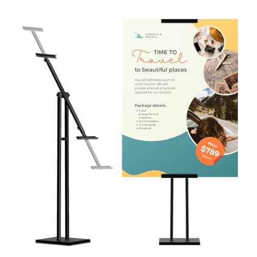 Heavy Duty Sign Stand, Floor Poster Board Stand, Adjustable Metal Sign Holder Height Up to 60 Inches and 180¡Æ Rotation Display Standing Pedestal for Board & Foam (Black-1PC)