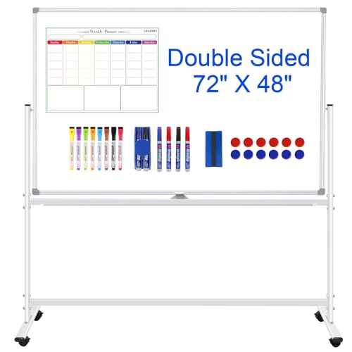 Double-Sided Rolling Whiteboards on Wheels 72 X 48, Large Dry Erase Board with Stands, Magnetic Mobile White Board Standing White Boards with Eraser & Marker & Magnet & Magnetic Calendar