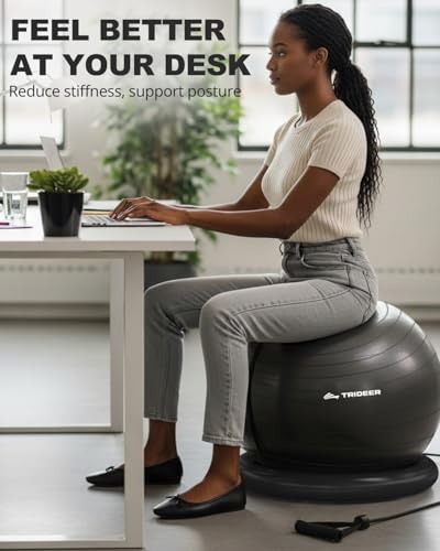 Trideer Exercise Ball Chair with Resistance Bands (Black, L 23-26 inch / 58-65 cm) for Office & Fitness