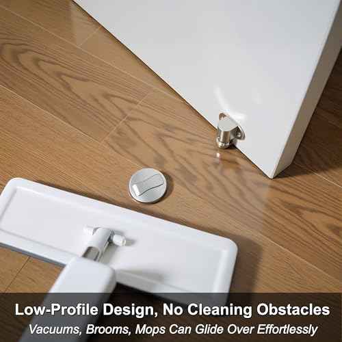 4 Pack Magnetic Door Stopper ? Upgraded with Nail-Free Glue, Adjustable Magnet Door Stop for Bottom of Door, Floor Mount Magnetic Door Holder Catch No Drilling (Silver)