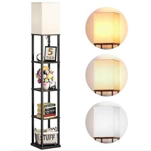 addlon Floor Lamp with Shelves, 5-Tier Modern Shelf Floor Lamp with 3CCT LED Bulb
