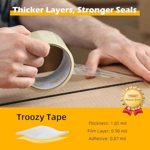 Clear Heavy Duty Packing Tape Rifills for Packing Shipping Moving and Storage, 1.85 mil Thick, 1.88 in x 60 yd, 36 Rolls, Total 2160 yd