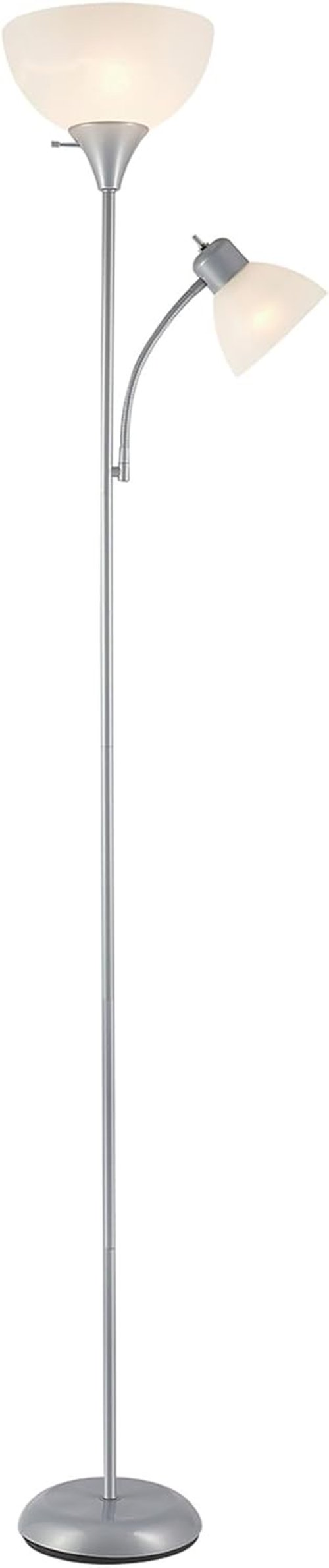 Globe Electric 67134 Torchiere Floor Lamp - Adjustable Reading Light with 3-Step Dimming | Silver Frosted Shade