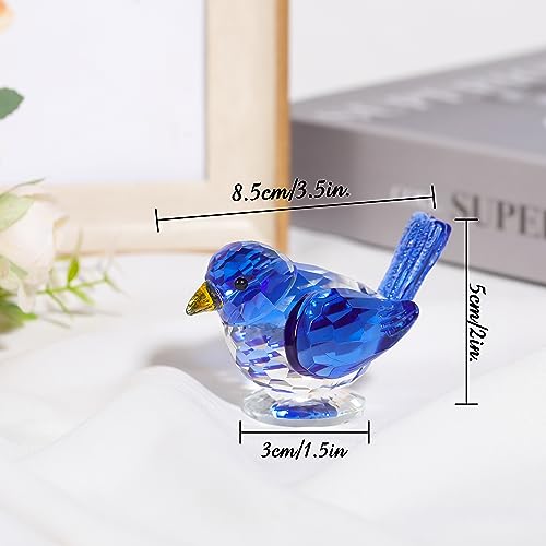 Qianwei Blue Crystal Bird Figurine Handmade Glass Collectible Decor